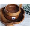 Image 2 : Teak salad bowl, 2 serving bowls, porcelain handle wood fork & spoon ( Japan) Oil & vinegar set, bla