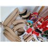 Image 2 : Toys R Us wooden train set & accessories. C/W large set of wood tracks & plastic bridge parts etc.