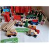Image 3 : Toys R Us wooden train set & accessories. C/W large set of wood tracks & plastic bridge parts etc.