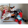 Image 1 : Vintage 1960's Princess doll & wicker fan chair. 1970's plush Papa Smurf, Cadbury Cat & Rocky Racoon