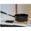 Image 1 : Cast iron long handle camping pot and tongs.