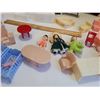 Image 4 : Doll furniture. 3 wooden pieces with opening doors, tiny dolls, plastic beds, tables, chairs etc.