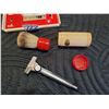 Image 3 : Vintage Schick razor, travel lather brush, empty seaforth lotion bottle & a battery operated clock.