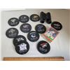 Image 1 : Crown Royal NHL team coasters. Baseball unopened rookie cards. Tasco Binoculars.