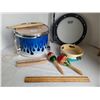 Image 1 : First Act Discovery drum, sticks. Tunable Remo practise pad. stix, tambourine (damaged), maracas.