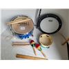 Image 2 : First Act Discovery drum, sticks. Tunable Remo practise pad. stix, tambourine (damaged), maracas.