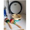 Image 5 : First Act Discovery drum, sticks. Tunable Remo practise pad. stix, tambourine (damaged), maracas.