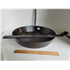 Image 1 : Large 16” heavy steel cooking pan. Measures 33” from handle to top of pan.