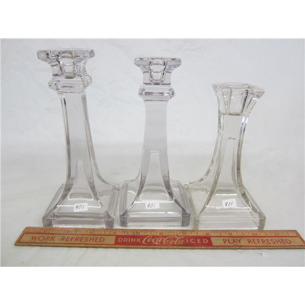 3 Antique Glass Candlesticks tallest 7and 1/2 inches