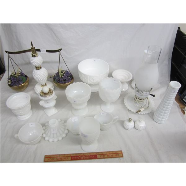 17 Pieces of Vintage Milk Glass