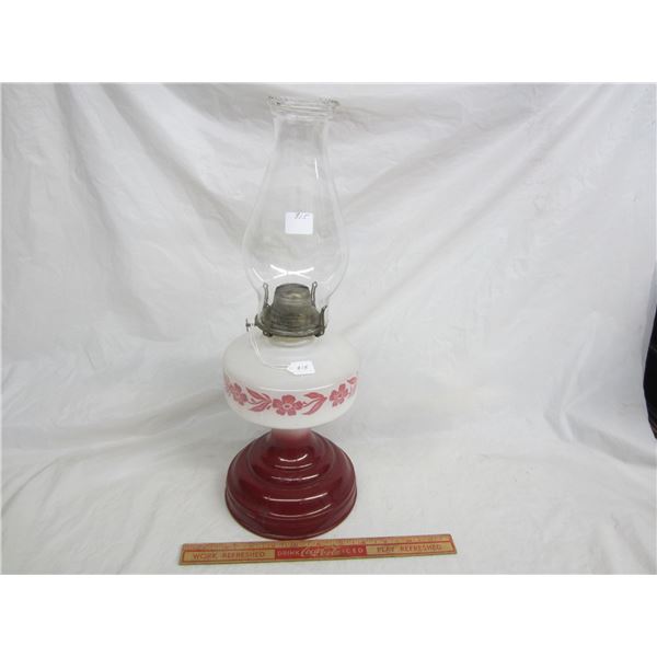 Red and White Oil Lamp complete no damage