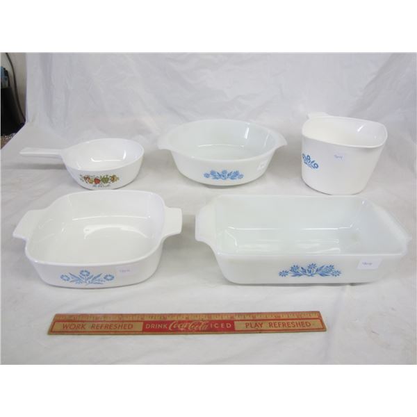 Lot of 3 Vintage Corning Ware and 2 Anchor Hawkins pieces