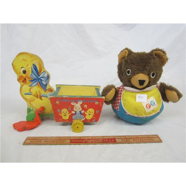 Lot of 2 Vintage Fisher Price Toys Duck and Rolli Polly Bear Pull Toys