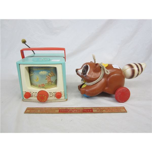 Lot OF 2 Fisher Price Toys Working TV and Racoon pull toy