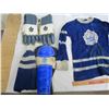 Image 2 : Rare 1960's Toronto Maple Leafs part ial Kids Hockey Uniform Gloves, Sweater, one Shin Pad ect
