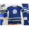 Image 3 : Rare 1960's Toronto Maple Leafs part ial Kids Hockey Uniform Gloves, Sweater, one Shin Pad ect