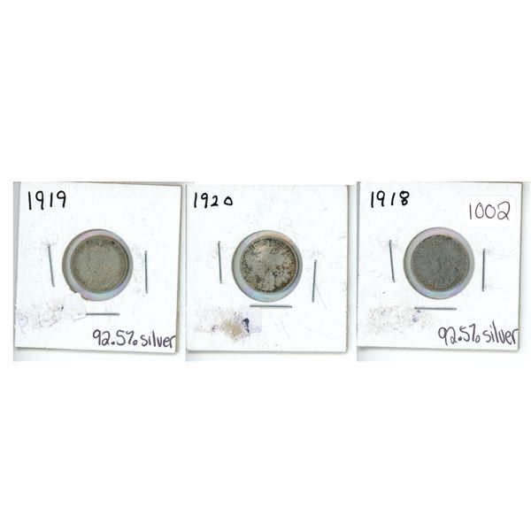 1918, 1919 and 1920 Canadian Dimes
