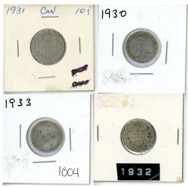 1931, 1932, 1933, 1934 Canadian  Dimes