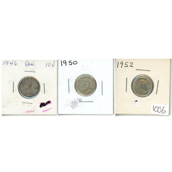 1946, 1950 and 1952 Canadian Dimes