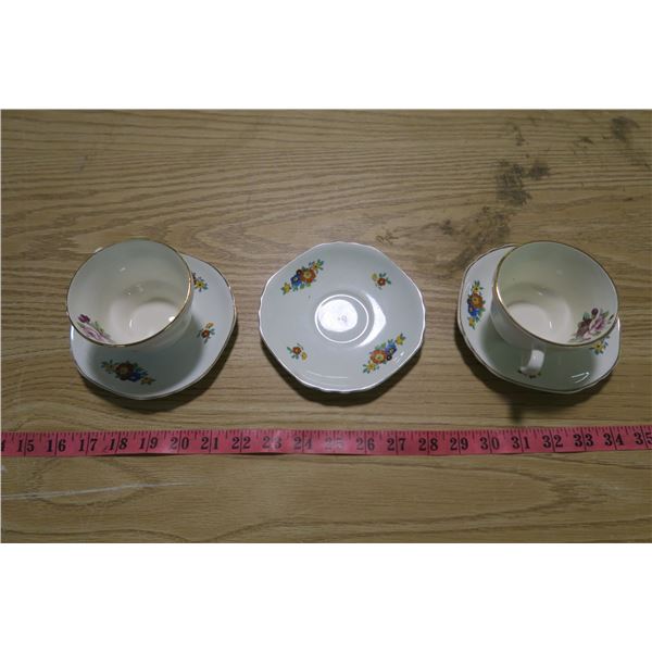 Tea Cups X2 and Saucers X3