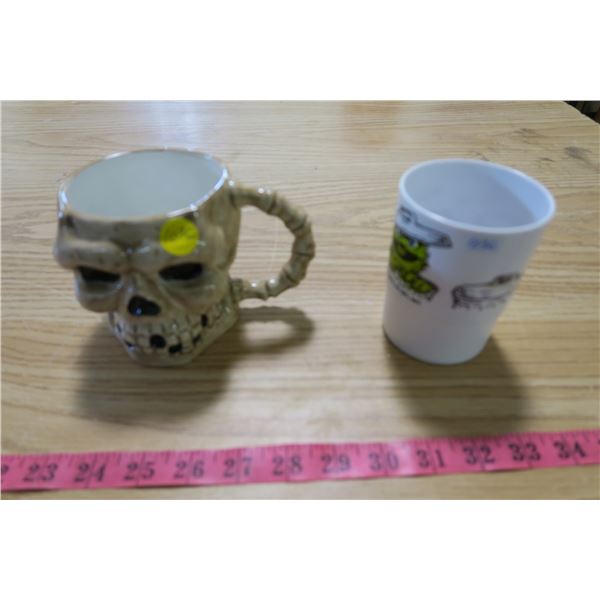Skull Mug and Oscar the Grouch Cup