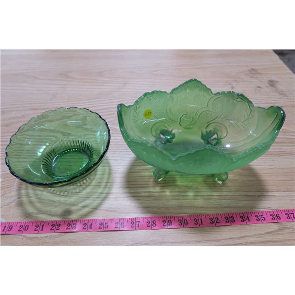 Green Glass Bowls X2
