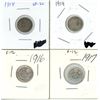 Image 1 : 1914, 1914, 1916, 1917 Canadian 5 Cent Coins - 4 Piece
