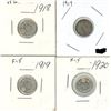Image 1 : 1919, 1919, 1919, 1920 Canadian 5 Cent Coins - 4 Piece