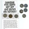 Image 1 : 37' Dot, 43' Brown, 51' Refinery and 5 other Canadian 5 Cent Coins - 8 Pieces