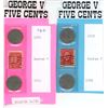 Image 1 : 1923/1933 Canadian 5 Cent Coins and Stamps - George V - 3 Piece