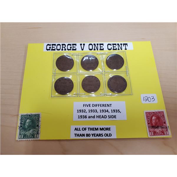 1932-1936 - 6X Canadian George V One Cent Coins
