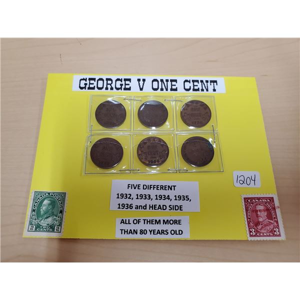 1932-1936 - 6X Canadian George V One Cent Coins