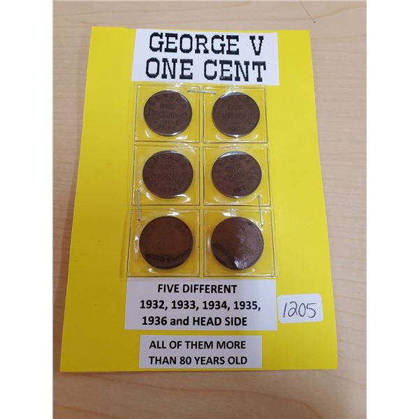 1932-1936 - 6X Canadian George V One Cent Coins