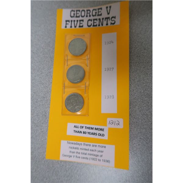 3X Canadian George V 5 Cent Coins