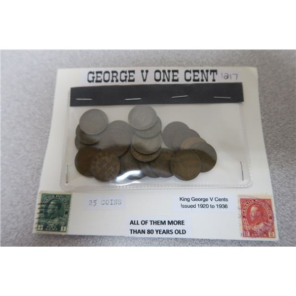 1920-1936 Canadian George V Pennies - X25
