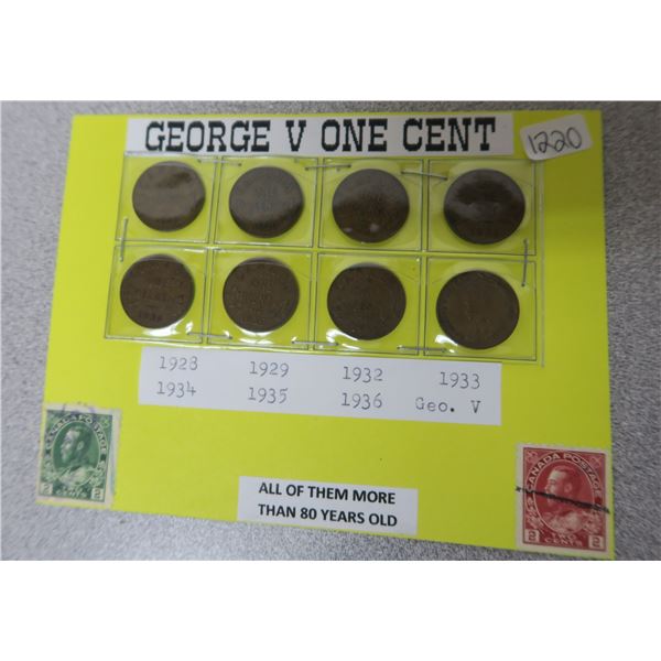 1928-1936 Canadian George V Pennies X25