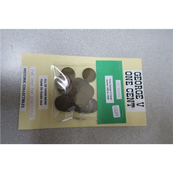 1920-1936 Canadian George V Pennies - X25