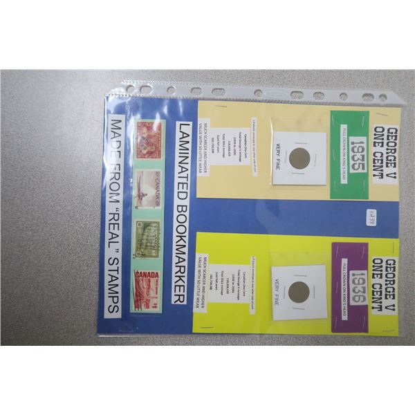 1935 and 1936 Canadian George Pennies and 4 Stamps