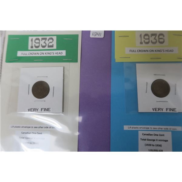 1932 and 1936 Canadian George Pennies and 5 Stamps