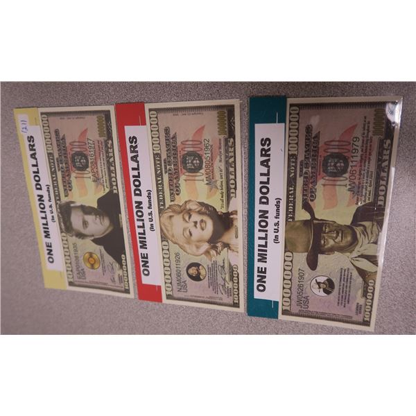 Souvenir 1,000,000 Dollar Bill (Marilyn Munroe, Elvis Presley and John Wayne)