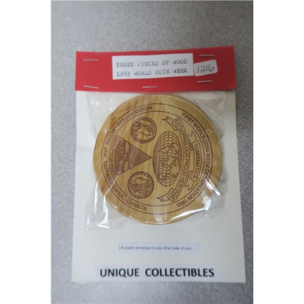 3X 1983 World Coin Week Wood Coins/Tokens