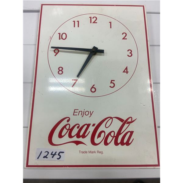 Coca-Cola clock, tin. Battery operated 13.5" X 9.5"