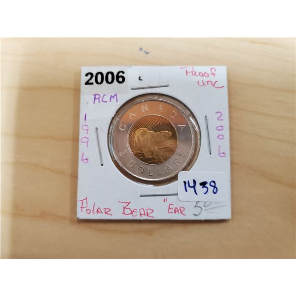 1996-2006 polar bear "ear" toonie