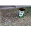 Image 1 : Pony and Vintage Horseshoes with Coop 5 Gal Oil Pail