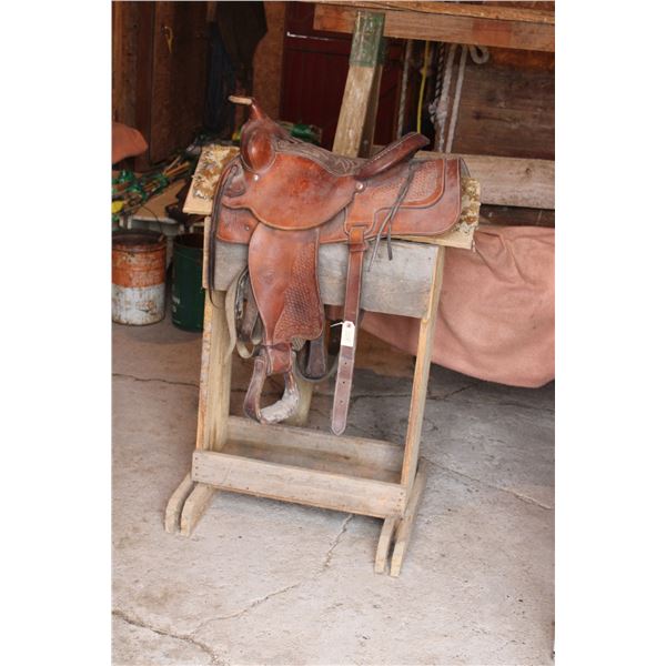 Saddle with Wooden Stand Hereford Brand Saddle