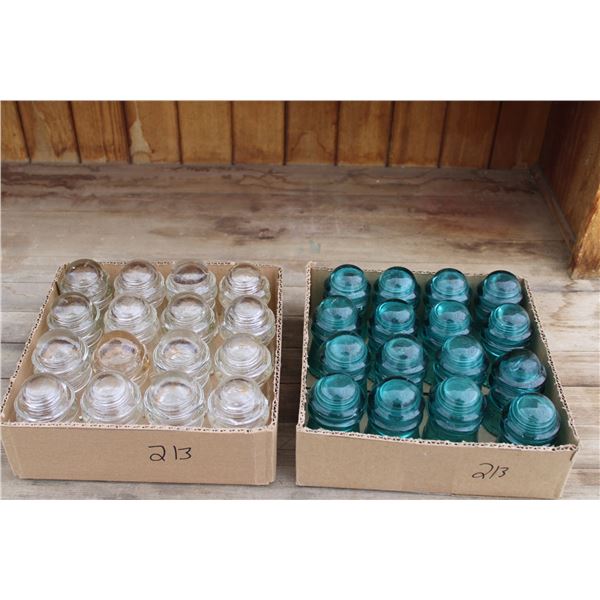Lot of Clear and Blue Insulators (Some have Chips)