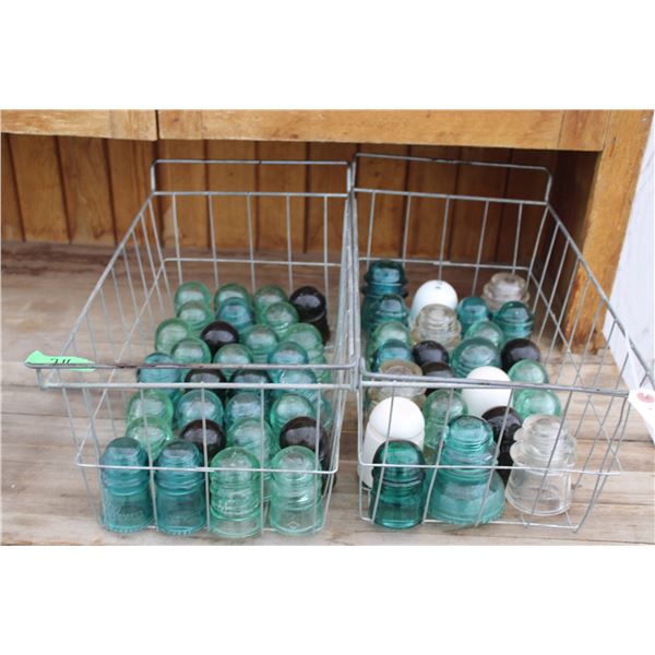 Lot of Misc Vintage Insulators (Some Have Chips) (2 Metal Trays)