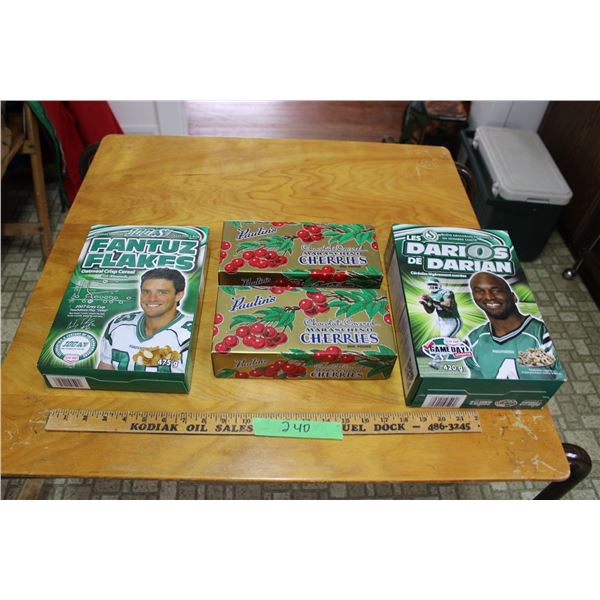 2 Vintage Cherry Boxes and 2 Sask Rough Rider Collector Boxes