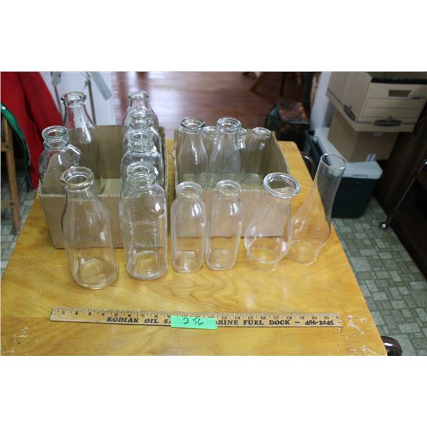 (2X THE MONEY) 2 Boxes 15 Milk Bottle Total 2 Lamp Chimneys