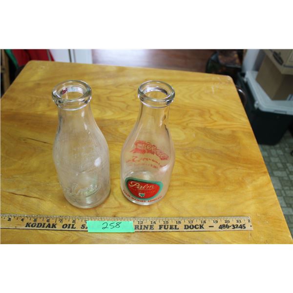 (2X THE MONEY) 2 Palm Dairy Advertising Milk Bottles (has chip on top)